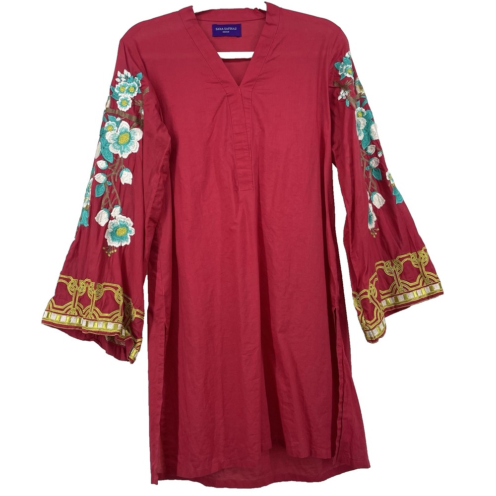 Sana Safinaz Size M Kurta Floral Embroidered Raspberry Pink / Red Tunic Top‎